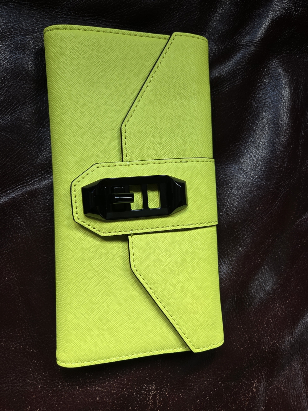 Rebecca Minkoff Lime Green Wallet Phone Case with Black Buckle